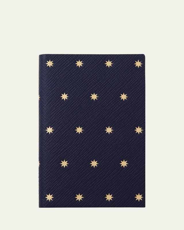 Stars Panama Leather Pocket Notebook, Navy